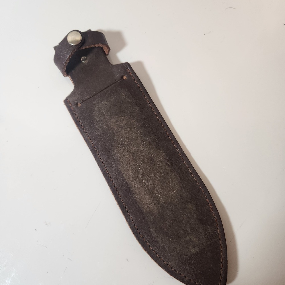 Dark Brown Leather Knife Sheath Fixed Blade Belt Loop Snap Closure 9.5 Inch